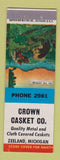 Matchbook Cover - Crown Casket Zeeland MI SAMPLE