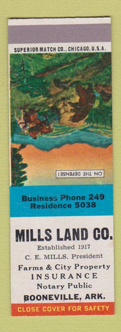 Matchbook Cover - Mills Land Insurance Notary Booneville AR SAMPLE