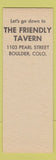Matchbook Cover - Friendly Tavern Boulder Colorado SAMPLE
