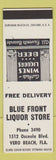 Matchbook Cover - Blue Front Liquor Store Vero Beach FL SAMPLE