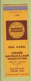 Matchbook Cover - Union Savings and Loan Racine WI SAMPLE