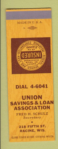 Matchbook Cover - Union Savings and Loan Racine WI SAMPLE