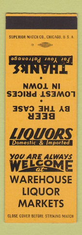 Matchbook Cover - Warehouse Liquor Markets Little Rock AR SAMPLE