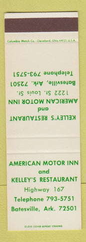 Matchbook Cover - American Motor Inn Kelley's Restaurant Batesville AR SAMPLE