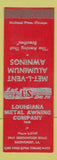 Matchbook Cover - Louisiana Metal Awning Shreveport LA SAMPLE