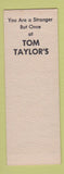 Matchbook Cover - Tom Taylor's Colonial Restaurant Arlington VA SAMPLE