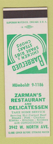 Matchbook Cover - Zarman's Restaurant Deli SAMPLE