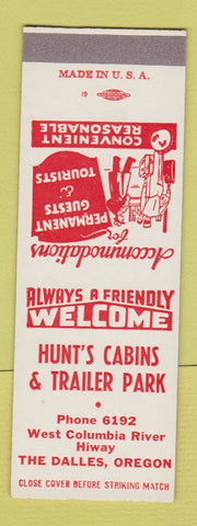 Matchbook Cover - Hunt's Cabins Trailer Park The Dalles OR SAMPLE