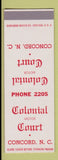Matchbook Cover - Colonial Motor Court Concord NC SAMPLE