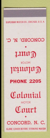 Matchbook Cover - Colonial Motor Court Concord NC SAMPLE