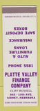 Matchbook Cover - Platte Valley Finance Sidney NE SAMPLE
