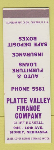Matchbook Cover - Platte Valley Finance Sidney NE SAMPLE