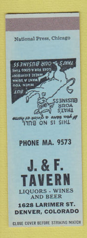 Matchbook Cover - J&F Tavern Denver Colorado SAMPLE