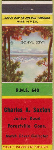 Matchbook Cover - Charles Saxton Match Collector RMS Forestville CT