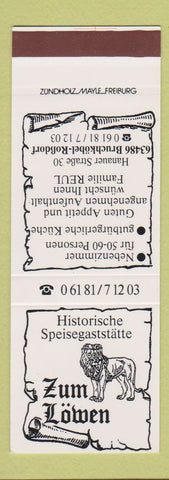 Matchbook Cover - Zum Lowen Historische Speisegaststatte SAMPLE