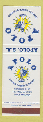 Matchbook Cover - Apolo Compania Anonima De Seguros Malaga Spain SAMPLE
