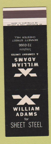 Matchbook Cover - William Adams Sheet Steel Australia BLACK SAMPLE