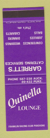 Matchbook Cover - Quinella Lounge Garrett's Catering Auckland New Zealand SAMPLE