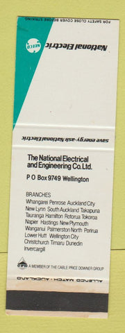 Matchbook Cover - National Electric Wellington New Zealand WEAR SAMPLE
