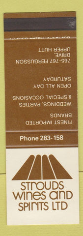 Matchbook Cover - Strouds Wines Upper Hutt New Zealand SAMPLE