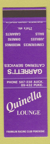 Matchbook Cover - Quinella Lounge Garrett's Catering Auckland New Zealand SAMPLE