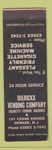 Matchbook Cover - Dierickx Vending Newark NJ WEAR SAMPLE