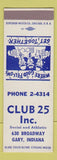 Matchbook Cover - Club 25 Gary IN SAMPLE