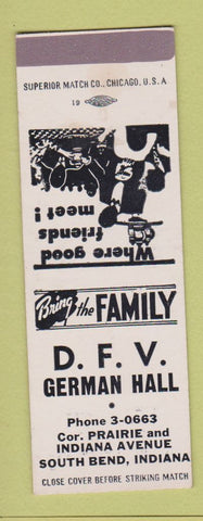 Matchbook Cover - DFV German Hall South Bend IN SAMPLE