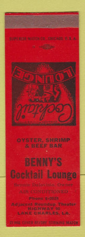 Matchbook Cover - Benny's Cocktail Lounge Lake Charles LA SAMPLE