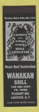 Matchbook Cover - Wanakah Grill Lakeview NY SAMPLE