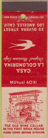 Matchbook Cover - Casa La Golondrina Mexican Cafe Los Angeles CA