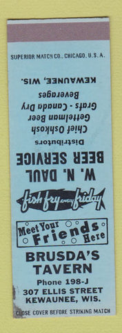 Matchbook Cover - Brusda's Tavern Kewaunee WI WEAR SAMPLE