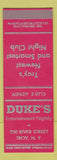 Matchbook Cover - Duke's Troy NY Night Club SAMPLE