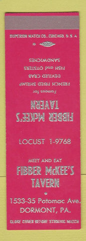 Matchbook Cover - Fibber McKee's Tavern Doramont PA SAMPLE