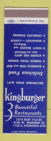 Matchbook Cover - Kingburger Restaurant Kosher Red Hots Chicago? SAMPLE