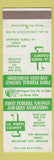 Matchbook Cover - First Federal Savings Loan La Porte IN SAMPLE