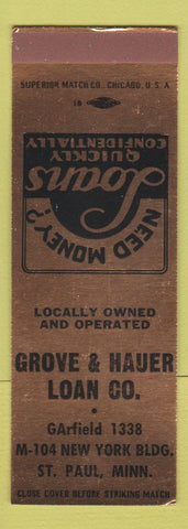 Matchbook Cover - Grove & Hauer Loan St Paul MN #1 SAMPLE