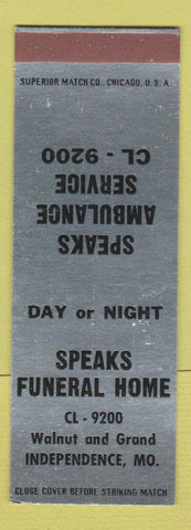 Matchbook Cover - Speaks Funeral Home Independence MO WEAR SAMPLE