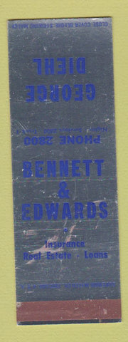 Matchbook Cover - George Diel Bennett Edwards Insurance  WEAR SAMPLE