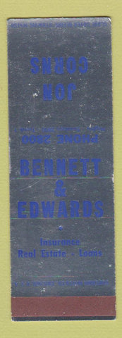 Matchbook Cover - Jon Corns Bennett Edwards Insurance  WEAR SAMPLE