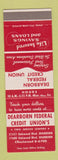 Matchbook Cover - Dearborn Federal Credit Unions MI SAMPLE