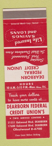 Matchbook Cover - Dearborn Federal Credit Unions MI SAMPLE