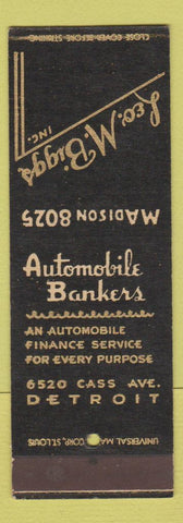 Matchbook Cover - Leo Biggs Auto Bankers Detroit MI SAMPLE