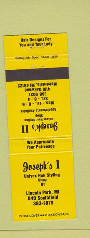 Matchbook Cover - Joseph's Hair Salon Lincoln Park Melvindale MI YELLOW
