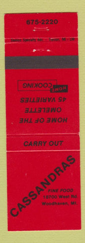 Matchbook Cover - Cassandras Restaurant Woodhaven MI