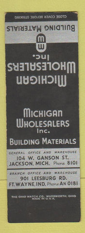 Matchbook Cover - Michigan Wholesalers Building Materials Jackson MI SAMPLE