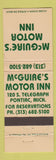 Matchbook Cover - McGuire's Motor Inn Pontiac MI