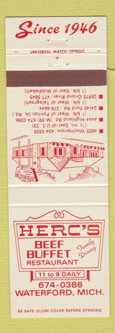 Matchbook Cover - Herc's Beef Buffet Waterford MI
