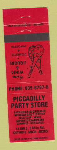 Matchbook Cover - Piccadilly Party Store Detroit MI RED