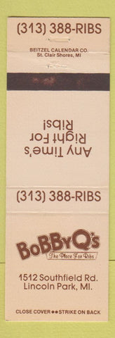 Matchbook Cover - Bobby Q's Ribs Lincoln Park MI